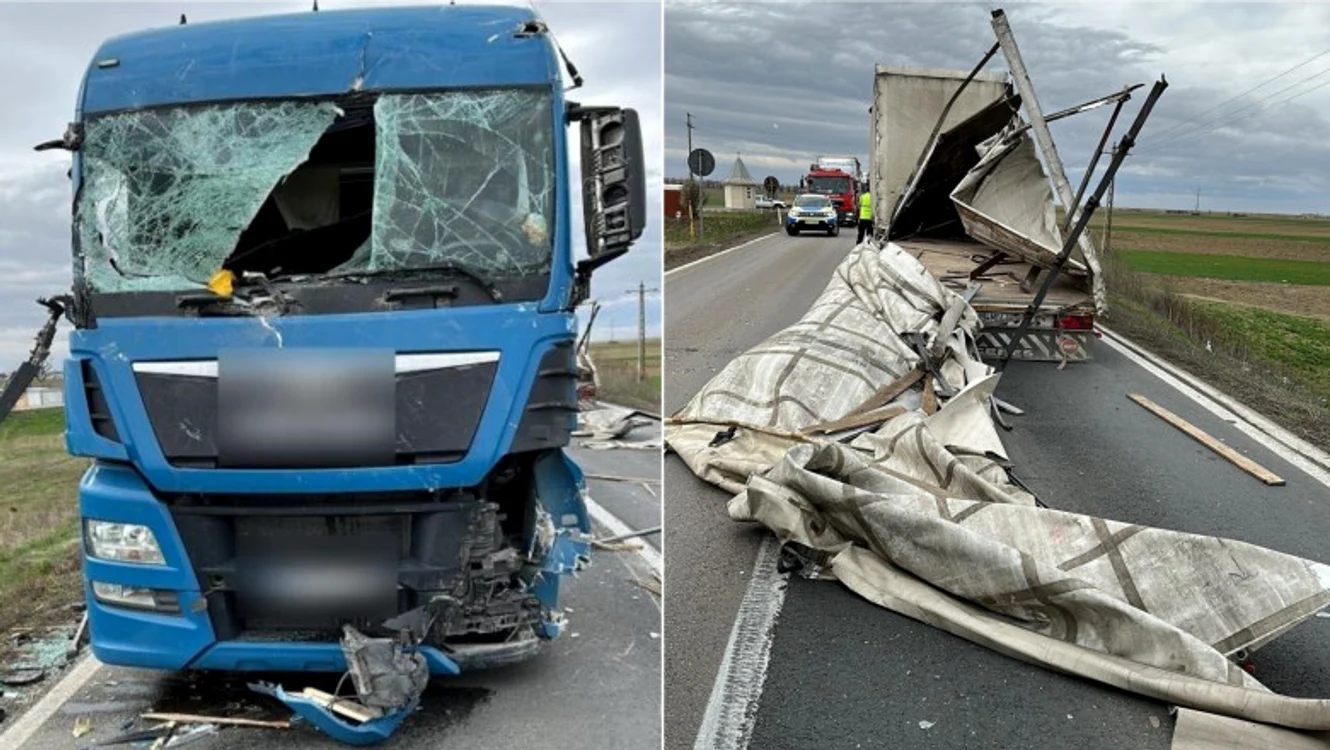 Camionul s-a dezmembrat în mers din cauza vântului puternic Foto: IPJ Brăila