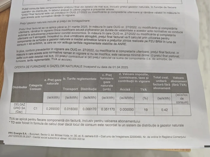 Imagine cu oferta trimisă prin Poștă unui cliient casnic