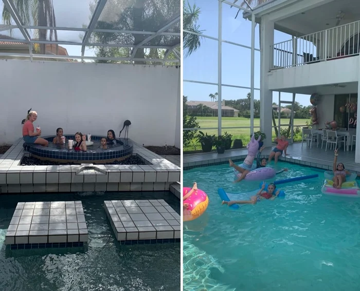 Sara s-a distrat la piscină alături de prieteni