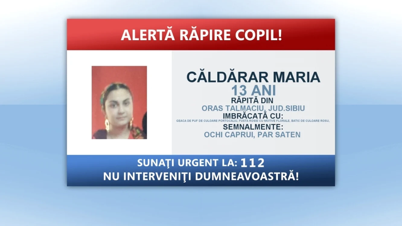 Copila de 13 ani din Tălmaciu - Sibiu, răpită din curtea casei, găsită câteva ore mai târziu Foto IPJ Sibiu