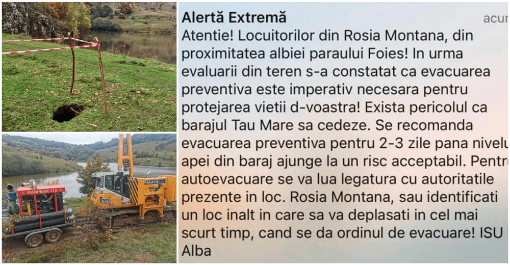 Barajul Tăul Mare, în pericol să cedeze: mesaj de alertă extremă transmis locuitorilor din Roșia Montană