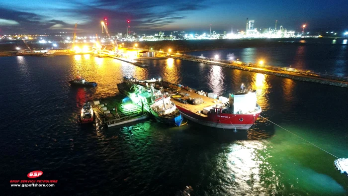 ”Nava morții”cu cele 14000 de oi moarte a fost adusă marți seară la cheiul portului Midia