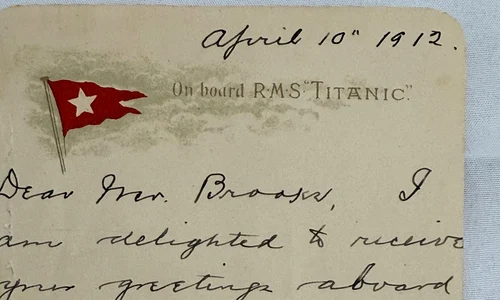 Scrisoarea „profetică” a unui pasager al Titanicului, vândută la licitație (© Henry Aldridge & Son Ltd)
