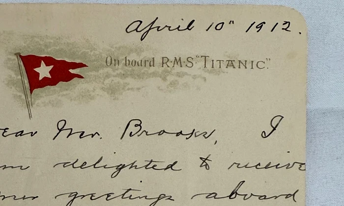 Scrisoarea „profetică” a unui pasager al Titanicului, vândută la licitație (© Henry Aldridge & Son Ltd)