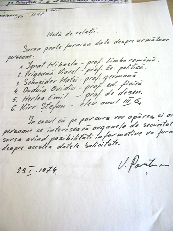 Lista cu persoanele despre care Securitatea cerea relaţii