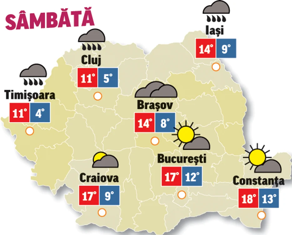 Prognoza meteo 21 noiembrie estimează că temperaturile vor fi în limite normale pentru această dată în cea mai mare parte a țării