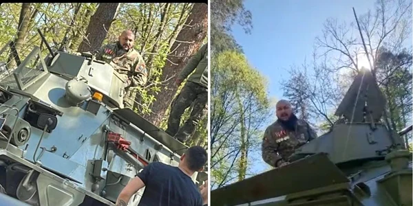 Manelistul Dani Mocanu într-o filmare pentru cel mai nou videoclip pe un blindat englezesc în Râmnicu Vâlcea Colaj 1