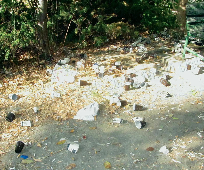 
    Pahare de plastic folosite,  mucuri de ţigări şi maidanezi îi  aşteaptă pe bolnavi în curte (FOTOGRAFII: ANDREEA MITRACHE)  