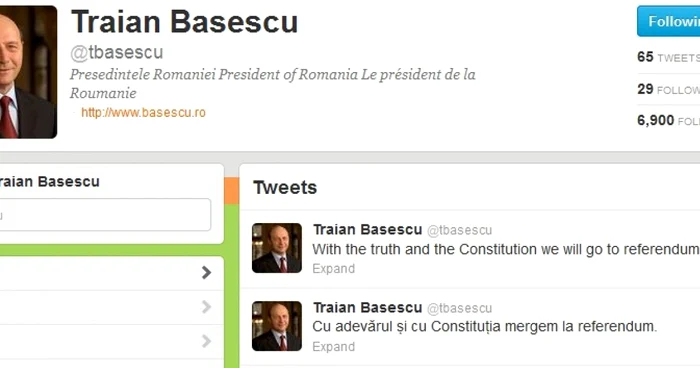 Contul de Twitter al preşedintelui Traian Băsescu