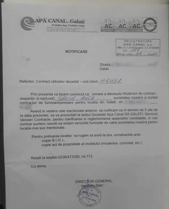 Documentul primit de gălățeanca Anca Savin Foto: viata-libera.ro