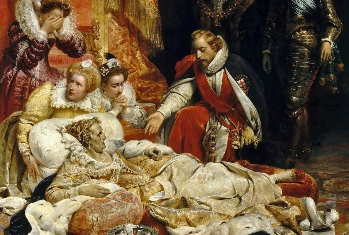 Moartea reginei Elisabeta I a Angliei. Pictură de Paul Delaroche, din 1828