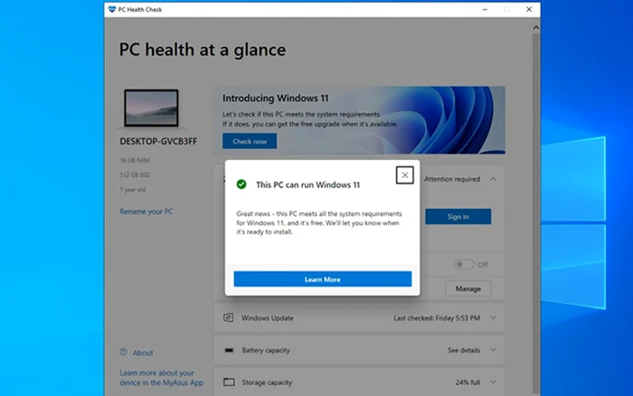 Windows 11 PC Healt Ceck laptop