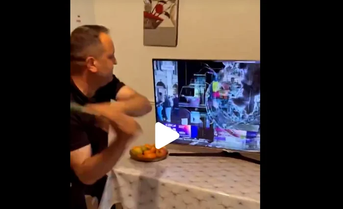 Un bărbat și-a spart televizorul după înfrângerea lui Simion FOTO: captura video