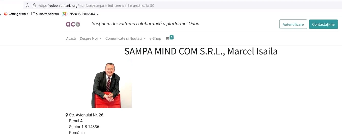 Pe site-ul Asociației Comunității Odoo, Marcel Isăilă apare în continuare membru FOTO Odoo România
