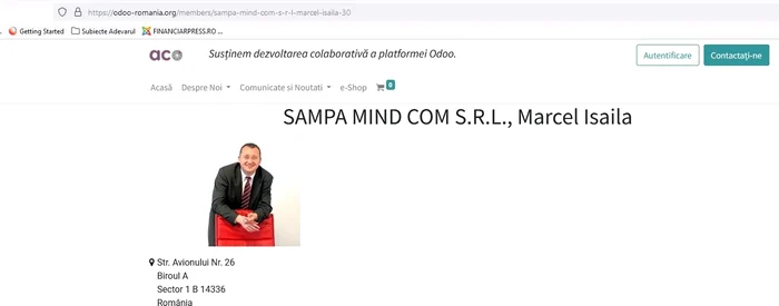 Pe site-ul Asociației Comunității Odoo, Marcel Isăilă apare în continuare membru FOTO Odoo România