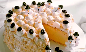 Snow cake with snowman decorations jpeg