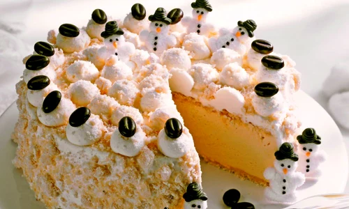 Snow cake with snowman decorations jpeg