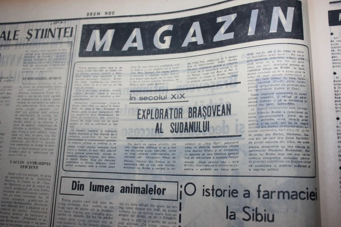 Articolul „Explorator brașovean al Sudanului” din Drum Nou din 1973 FOTO Muzeul Casa Mureșenilor