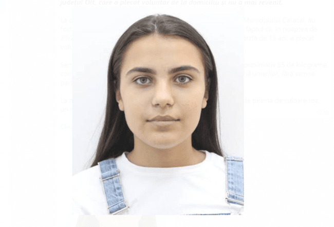 O fată de 16 ani, din Caracal, a plecat de acasă în pijamale. Părinții au anunțat Poliția 