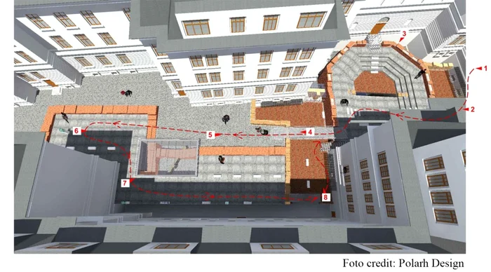 Soluții și idei de punere în valoare a vestigiilor arheologice din curtea interioară a Universității București (credit: Polarh Design)