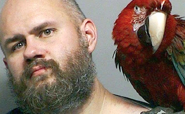 
    Până şi în pozele de la poliţie papagalul a stat lângă stăpânul său  