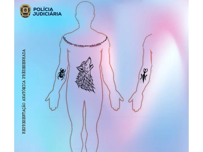 Tatuajele românului găsit/FOTO: Poliția Judiciară din Portugalia