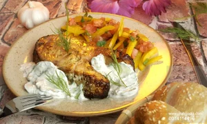 Grilled Salmon Steaks and Dill Sauce with Cucumber and Yogurt jpeg