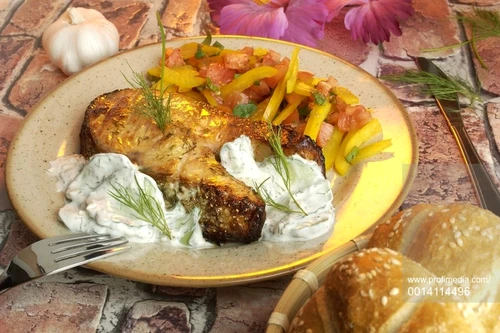 Grilled Salmon Steaks and Dill Sauce with Cucumber and Yogurt jpeg