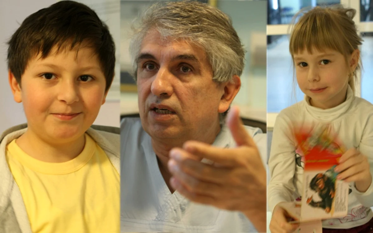 Bogdan, (stânga) primul copil care a beneficiat de intervenţia în premieră monidală a medicului Gheorghe Burnei. Ariana (dreapta) va fi supusă aceleiaşi operaţii astăzi la Spitalul Marie Curie Foto Marian Iliescu