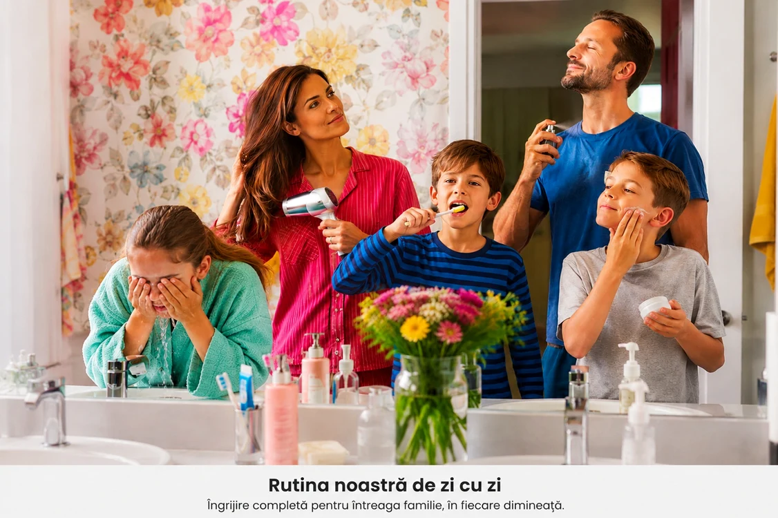 Familie în baie bucurându-se de rutina de dimineață împreună Foto DMS/Ghidul Cumpărătorului Adevărul