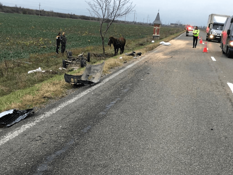 Atelaj spulberat de microbuz în Neamț. Căruţaşul din Neamţ era băut bine, în zorii zilei