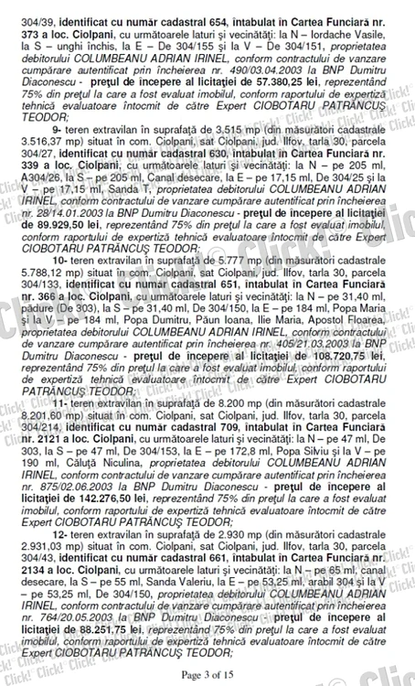 Anunţul de vânzare a terenurilor lui Irinel Columbeanu.