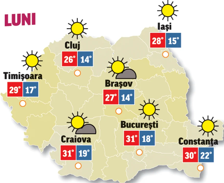 În prima zi a săptămânii, nebulozitatea va persista mai ales în centrul țării