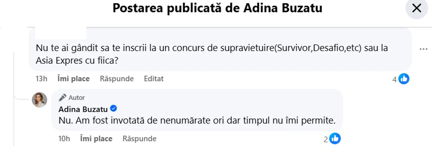 Ce spune Adina Buzatu despre Survivor - Foto: captură Facebook