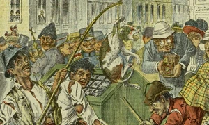 Ilustrație publicată de revista Veselia, An XIV, Nr. 42, 21 octombrie 1905 (© Institutul de Studii Sud-Est Europene)