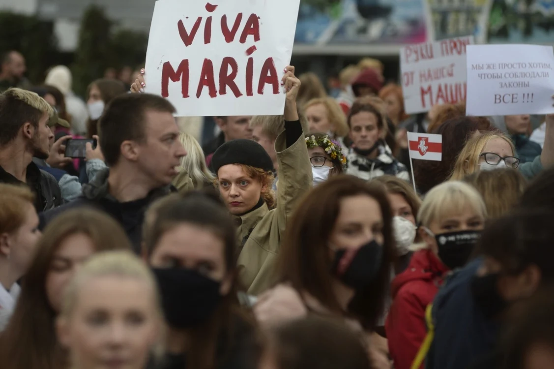 Marş de susţinere pentru Maria Kolesnikova reţinută de autorităţile din Belarus FOTO EPA-EFE