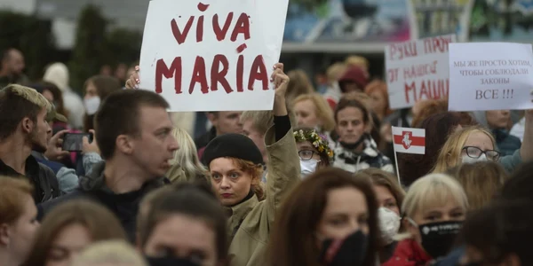 Marş de susţinere pentru Maria Kolesnikova reţinută de autorităţile din Belarus FOTO EPA-EFE