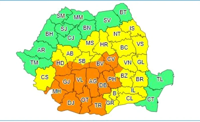 Cod portocaliu de ploi şi inundaţii, în judeţul Olt şi în multe alte judeţe din ţară