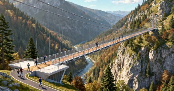 Cel mai înalt pod pietonal suspendat din Europa se va construi într-o comună din România. Se vrea reper pe harta turismului
