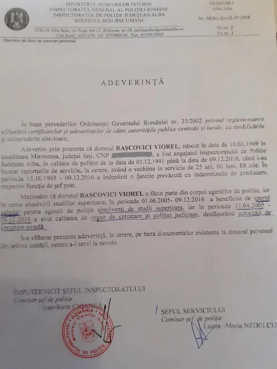 adeverinta subprefect alba