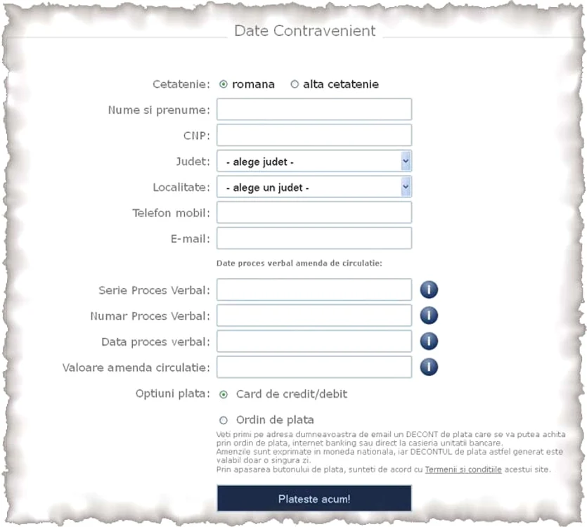 Aşa arată pagina principală a site-ului amenda-online.ro.
