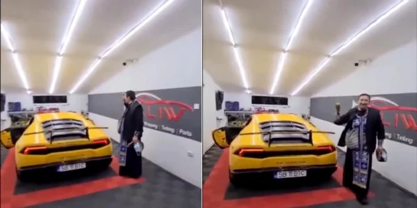Lamborghini sfinţit de un preot din Sibiu de Bobotează Sursa Tik Tok Vlad Stoica Oficial