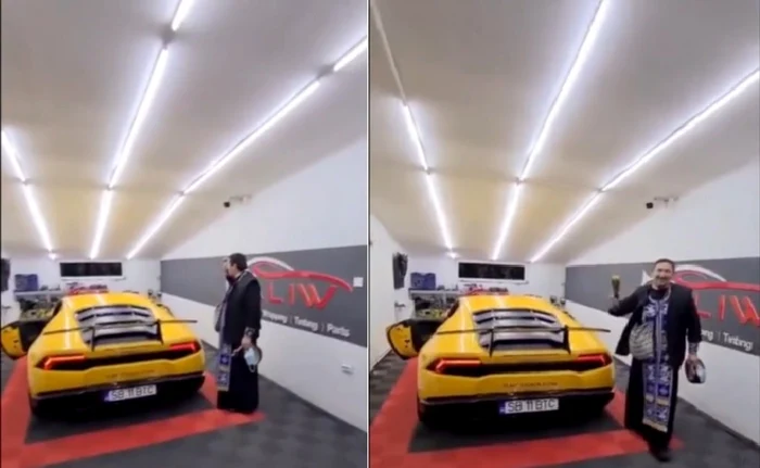 Lamborghini sfinţit de un preot din Sibiu de Bobotează Sursa Tik Tok Vlad Stoica Oficial