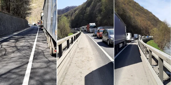 Cozi kilometrice pe Valea Oltului la mai bine de cinci ore de la producerea unui accident la Boiţa - Sibiu Foto colaj Ioan Crişan