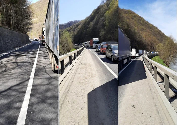 Cozi kilometrice pe Valea Oltului la mai bine de cinci ore de la producerea unui accident la Boiţa - Sibiu Foto colaj Ioan Crişan