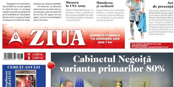 Ziarul "Ziua" nu mai apare lunea