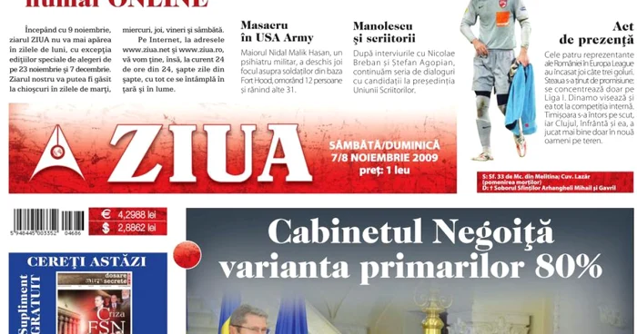 Ziarul "Ziua" nu mai apare lunea