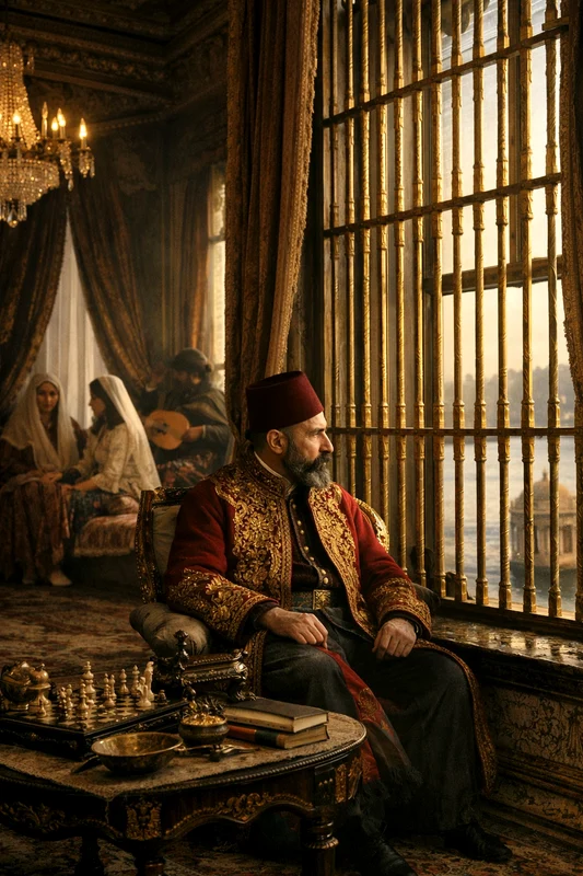 Sultanul Murad al V lea, ținut captiv 28 de ani cu haremul de 9 soții în Palatul Palatul Çırağan. FOTO: imagine generată cu AI