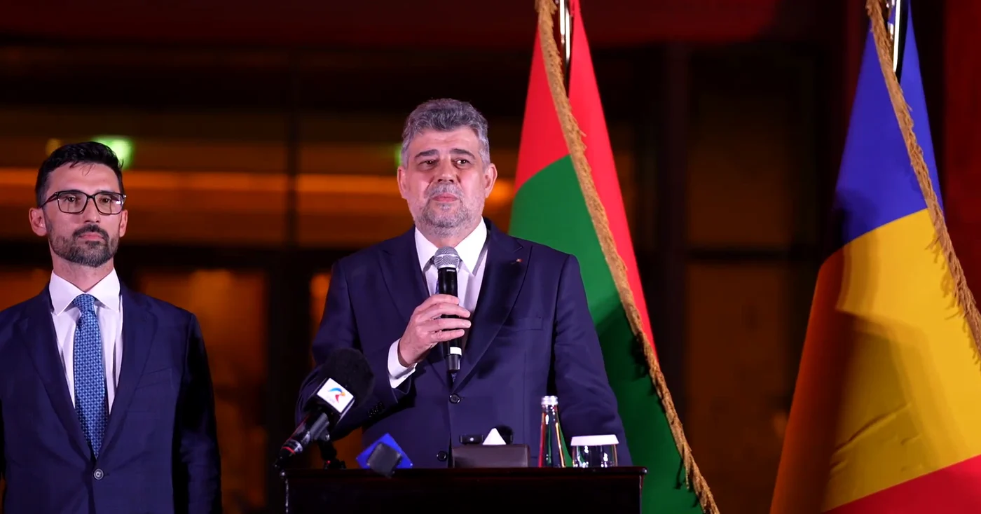 Premierul Marcel Ciolacu, cu ambasadorul României în UAE, Octavian Bădică Foto: Captură de ecran
