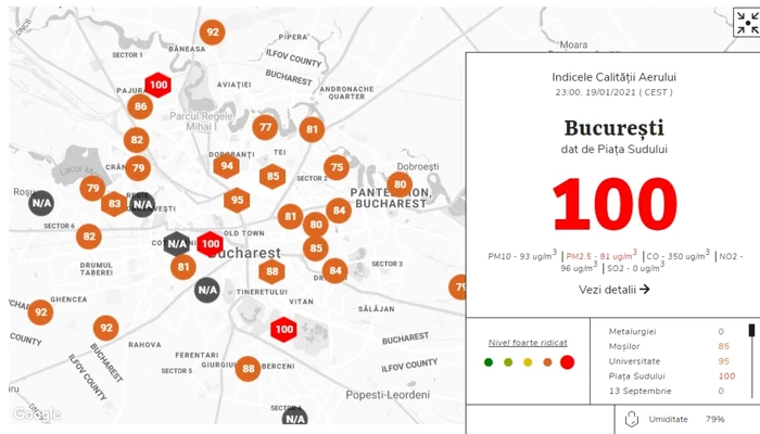 Poluare Bucureşti 19 ianuarie 2021 / FOTO captură Aerlive